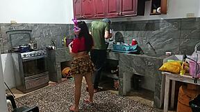 perverted neighbor in uniform shows her huge young 18+ ass and everything while the guy is there 😏