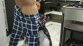 My nephew visits early in the kitchen before work