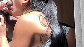 Big Booty Brunette Nysdel Sucks Stepbrother's Huge Cock in Homemade Clip