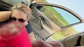 Blowjob in car with big tits deepthroat