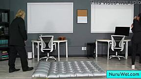 Ebony masseuse gives wet nuru massage to teen