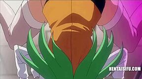 A cartoon depiction of a Japanese woman getting cum inside her vagina