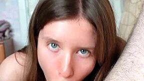 Petite 18+ Babe Gives Blowjob And Rimjob, Pushing Tongue Deep In Asshole