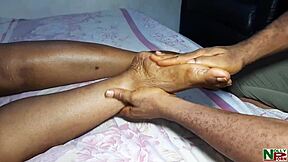 This milf stepmom got a hot massage and got fucked by her stepson with big black cock in the village ranch 😏