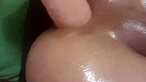 Tight shemale spreads legs wide, sliding huge 11 inch dildo deep into her ass in POV solo play.