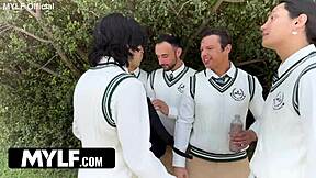 Religious milf with blue eyes cheats in cowgirl blowjob and sex for cash with bad boys