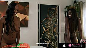 Bold Lesbian Threesome: Oiled Babes Finger Bubble Butts In Massage