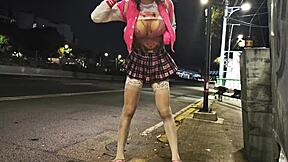 Latina tranny exposes cock on cablebus