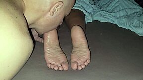Amateur Guy Licks Stepmother's Soles And Cums On Her Feet In Taboo Fetish