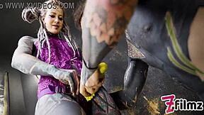 alt dominatrix pegs tattooed worker in anal domination