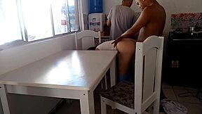 Latina fucks big black cock in kitchen while cuckold cleans 😏