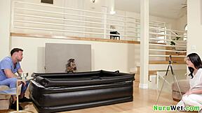 Naughty Brunette Masseuse Films Wet Nuru Massage