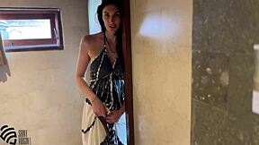 Milf Brunette Gives Shower Blowjob to Orgasm