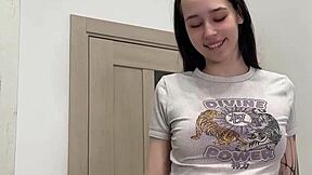 Horny babe worships my shaft every morning before work.