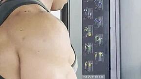 sexy tattooed bodybuilder does light leg training for the first time