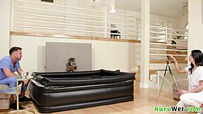 Naughty Brunette Masseuse Films Wet Nuru Massage