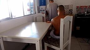 Latina fucks big black cock in kitchen while cuckold cleans 😏