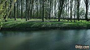 old man savors young teen in deep outdoor play