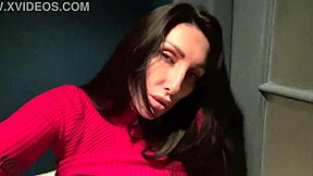 Horny Brunette Milf in Lingerie Jerks Off in Nightclub Toilet