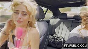 amateur blonde flashes and masturbates in public