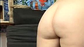 Slut bent over in doggystyle, licking cum clean after dildo play