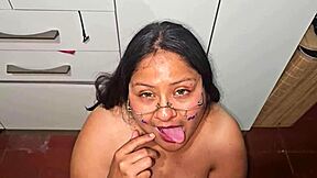 bbw swallows milk from big tits cum!