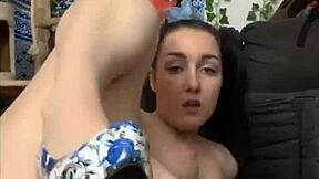 Slut bent over in doggystyle, licking cum clean after dildo play