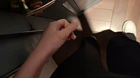 Horny Brunette Milf in Lingerie Jerks Off in Nightclub Toilet