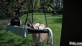 old man savors young teen in deep outdoor play