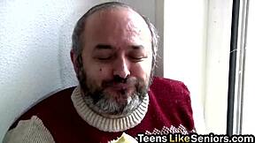 Nerdy Blonde Sucking Old Stud Tiny Dick and Gets Licked