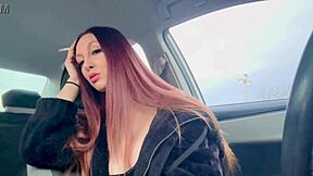 Italian Milf Artemisia Love Smokes Cigarette in Car While Flashing Big Nipples
