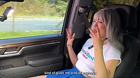 Hot Latina gets multiple orgasms in public car sex
