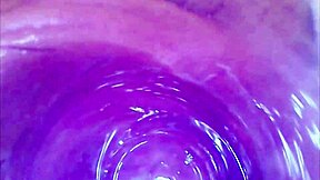 Hollow glass dildo in pussy, she moans, came so hard.