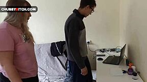 Curvy blonde gets fucked by nerdy master in stockings