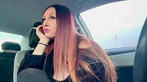 Italian Milf Artemisia Love Smokes Cigarette in Car While Flashing Big Nipples