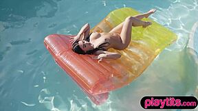 Big Tits Curvy Milf Strips Nude In The Pool, Exposing Her Wet Fat Ass