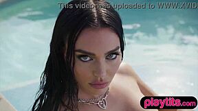 Big Tits Curvy Milf Strips Nude In The Pool, Exposing Her Wet Fat Ass