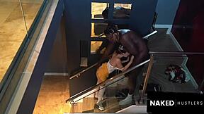 Putting big black dick deep in petite white girl's pussy.