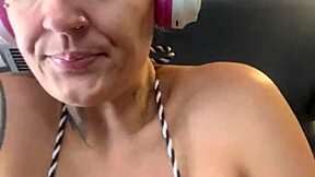 Sweaty blonde with small waist shows wet pussy at Copacabana gym