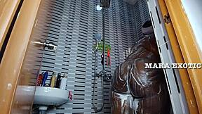 ebony nigerian couple fucks doggystyle standing in the shower, mara exotic style