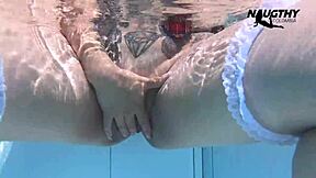 Brunette Slut Plays with Toys by the Pool