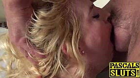 Submissive blonde Loula Lou squirts intensely during rough anal drilling.