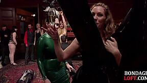 femdom applies spanking and bondage to sub in classy fetish trio