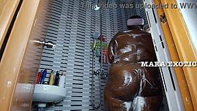 ebony nigerian couple fucks doggystyle standing in the shower, mara exotic style