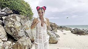 Geez, Monika Fox Swims in Sea and Fucks Pussy with Big Dildo on White Sand Beach! 🏖️