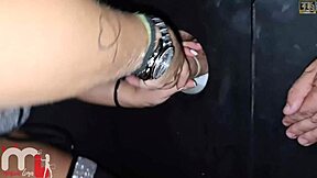 Naughty German man attempts to remove condom discreetly.