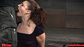 bound dickloving sub gets sloppy throatfucked in rough bdsm threesome