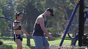 Amateur girlfriend gets screwed outdoors with rimjob.