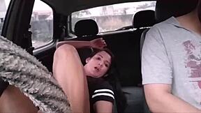 Latina Brunette Flashes Big Tits And Blows Cock In Car During App Driver Shift