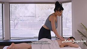 Massage turns to naked fucking! Alison and pucks romp!